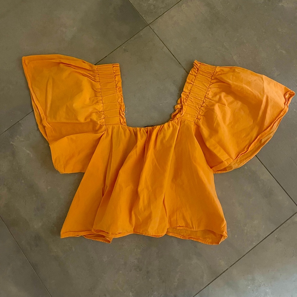 Orange zara ruffle top